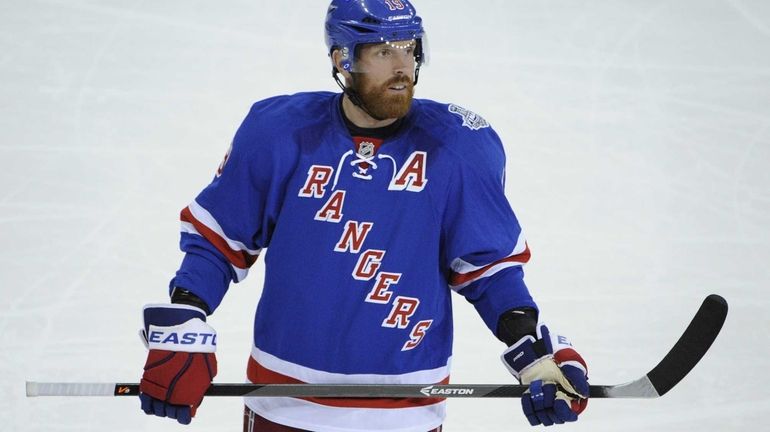 Rangers center Brad Richards looks on against the Los Angeles...