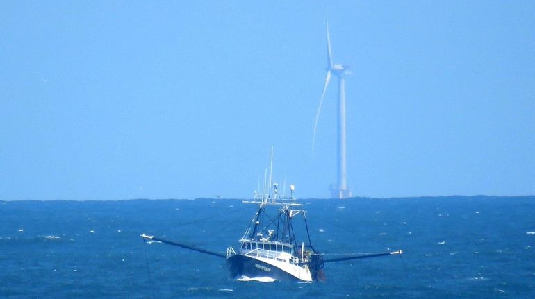 A Montauk commercial fishing trawler in Block Island Sound, seen...