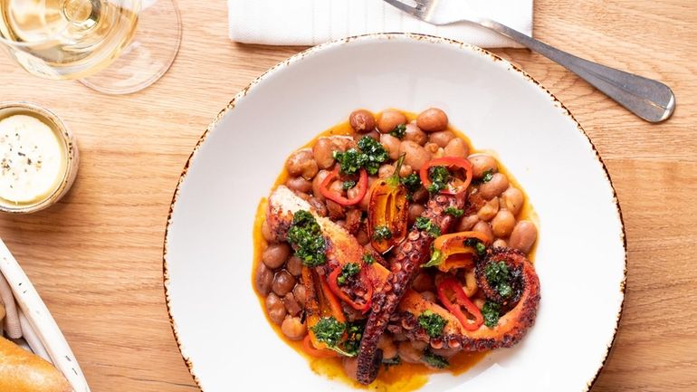 Grilled Spanish octopus with chorizo, fresno chilies and cranberry beans...