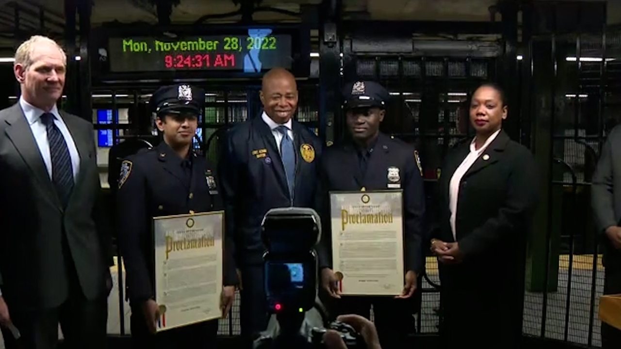 NYPD officers honored for rescuing a man off subway tracks - Newsday