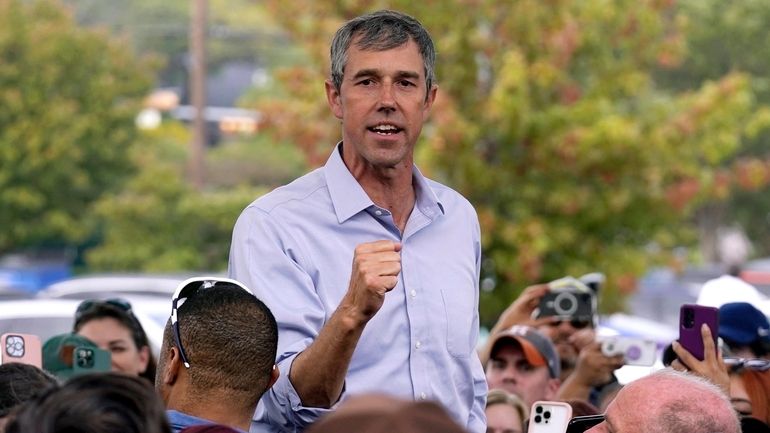 Beto O'Rourke, Texas Democratic gubernatorial candidate, addresses supporters at a...