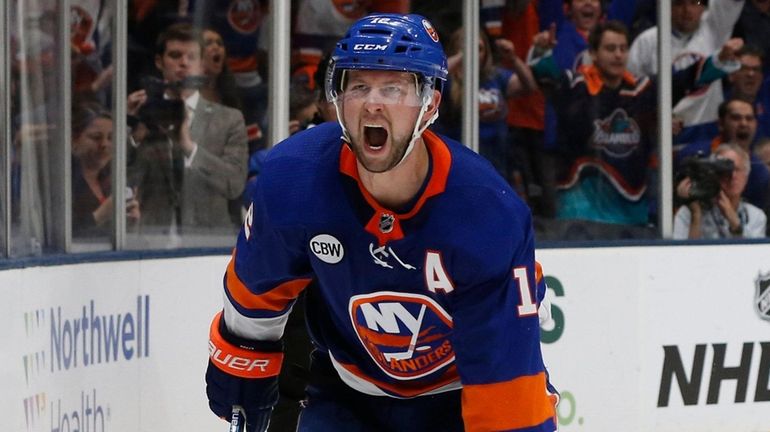 Islanders right wing Josh Bailey celebrates his goal during the...