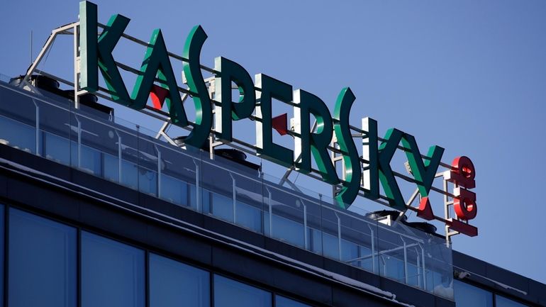 The sign is seen above the headquarters of Kaspersky Lab...