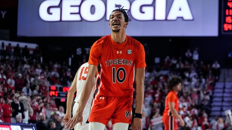 Auburn guard Chad Baker-Mazara reacts after a basket during the...