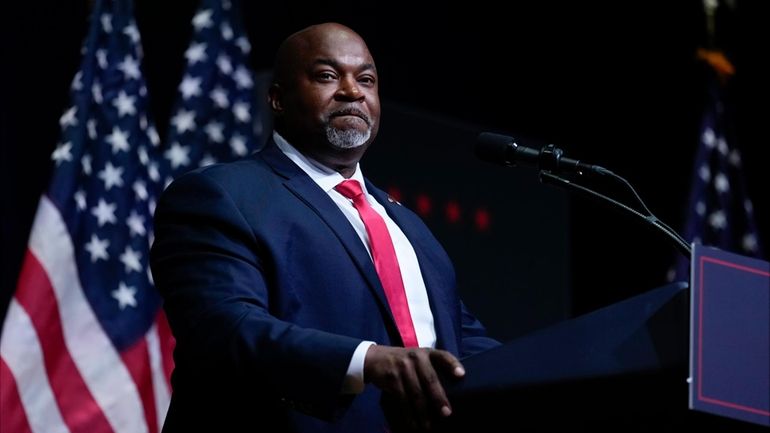 North Carolina Lt. Gov. Mark Robinson speaks before Republican presidential...