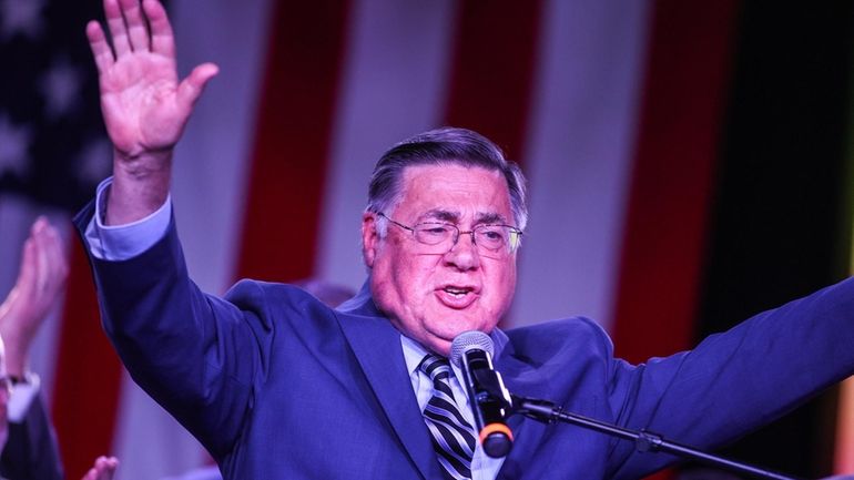 Suffolk County Executive-elect Ed Romaine speaks at the Suffolk GOP election night...