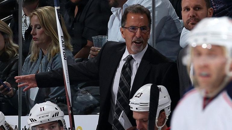 Head coach John Tortorella of the Columbus Blue Jackets leads...