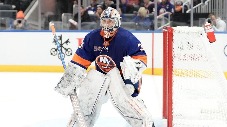 Ilya Sorokin, goaltender of the NY Islanders during game against...