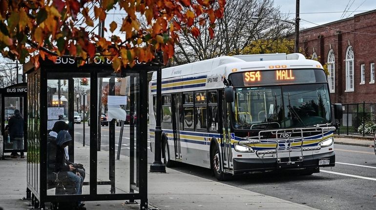 A Suffolk County bus on Route S54 at the Patchogue...