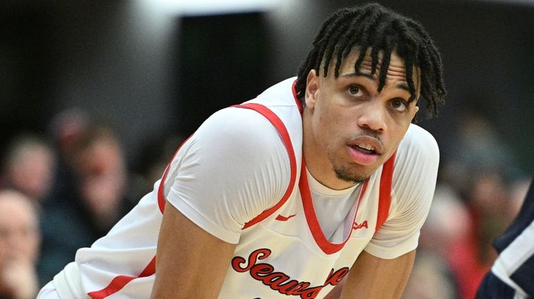 Stony Brook guard Tyler Stephenson-Moore looks on against Monmouth in...