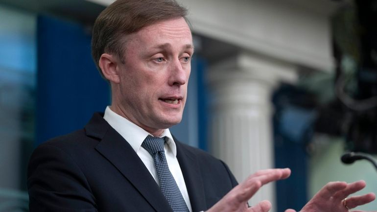 National Security Advisor Jake Sullivan speaks during a press briefing...