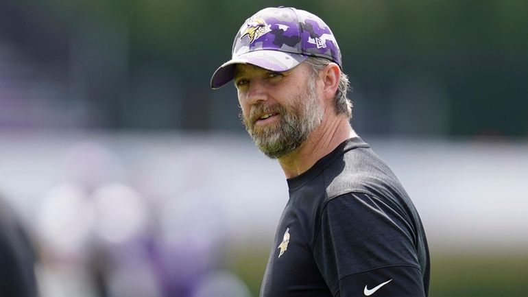 Minnesota Vikings offensive coordinator Wes Phillips looks on during the...