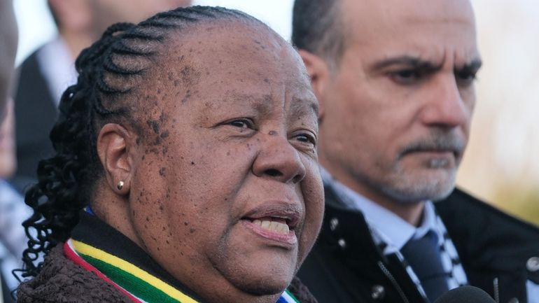 South Africa's Foreign Minister Naledi Pandor addresses reporters after session...