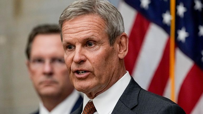 Gov. Bill Lee speaks during a news conference at the...