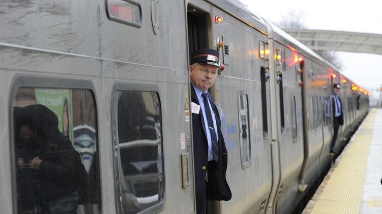 The LIRR train going to Penn station prepares to pull...