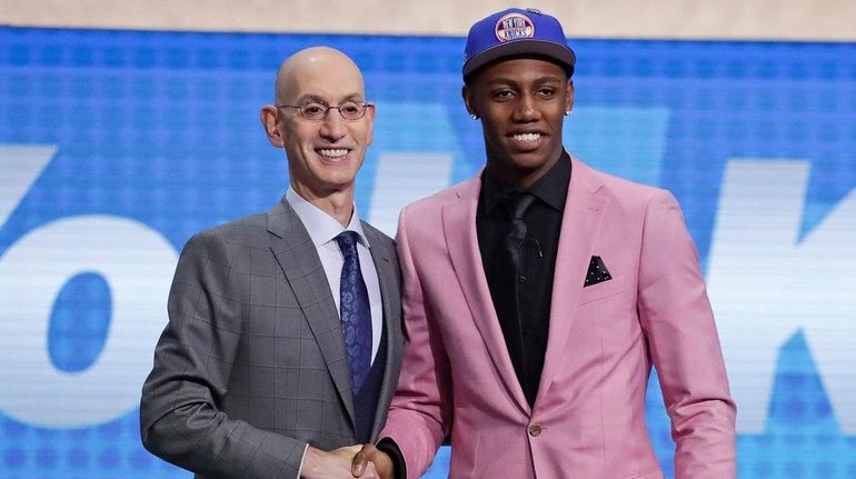 NBA Commissioner Adam Silver and RJ Barrett, the Knicks' top...