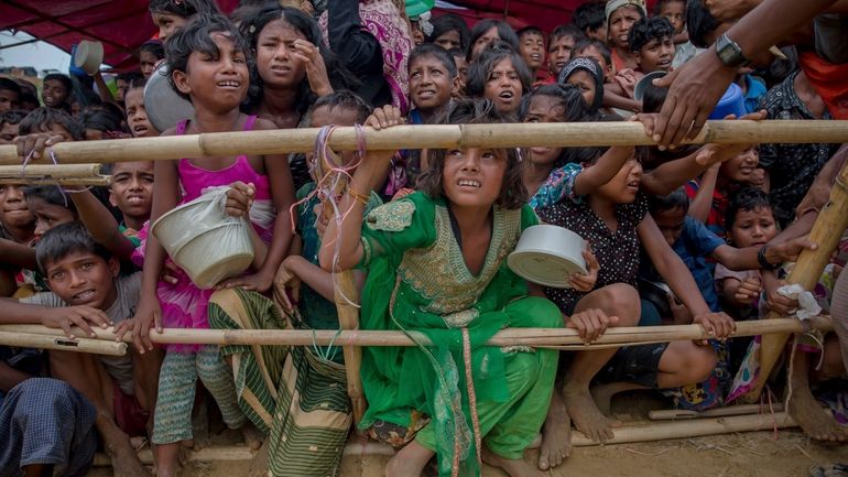 Rohingya Muslim children refugees, who crossed over from Myanmar into...