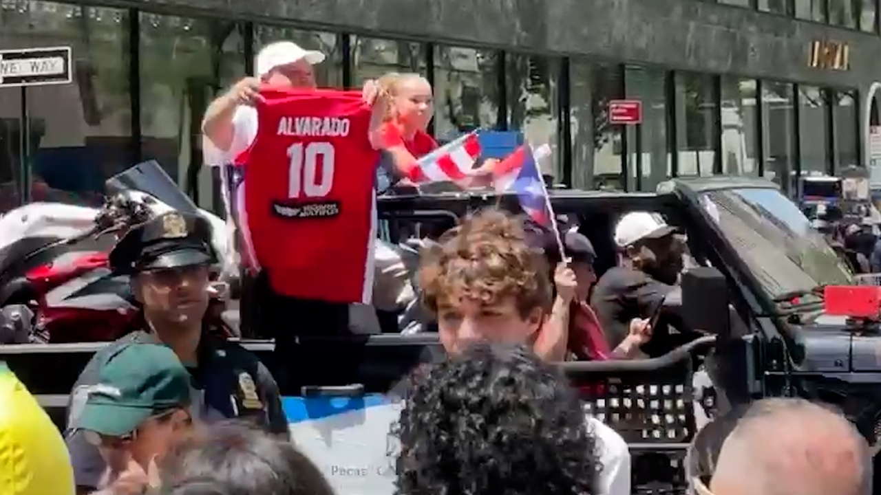 Knicks fans celebrate at Puerto Rican Day parade
