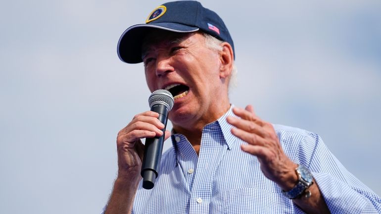 President Joe Biden speaks during a Labor Day event in...