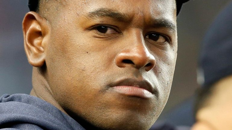 Luis Severino of the Yankees looks on against the Red...