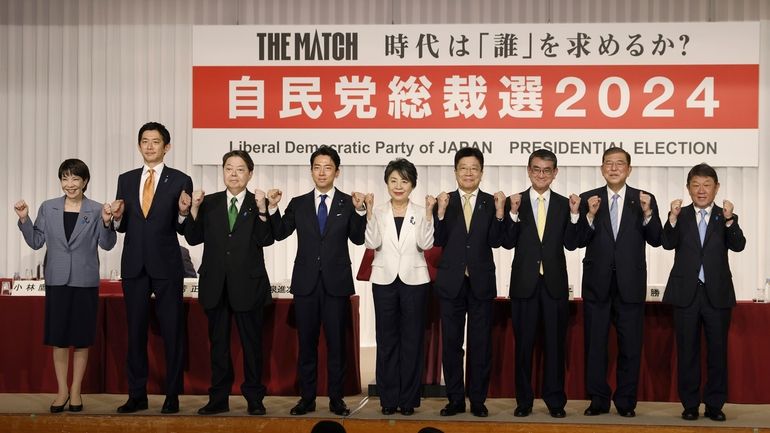 Candidates of Japan's ruling Liberal Democratic Party (LDP) presidential election,...