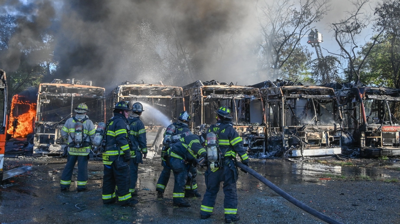Parked NICE buses catch fire at Cedar Creek Park in Seaford - Newsday