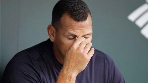 Alex Rodriguez in the dugout before a game against the...