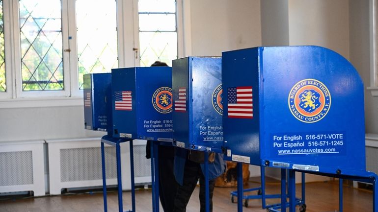 Voting booths at the Great Neck House in Great Neck during early...