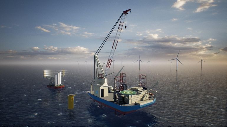 Illustration of the wind installation vessel (WIV). Norway-based Equinor’s Empire...