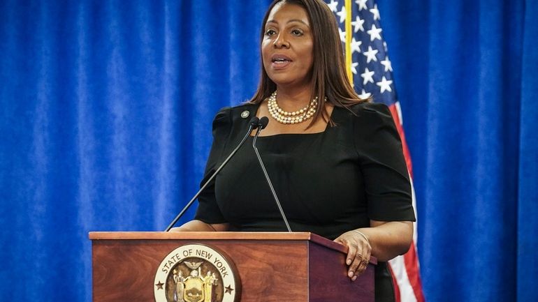 New York Attorney General Letitia James speaks Feb. 16, 2024,...