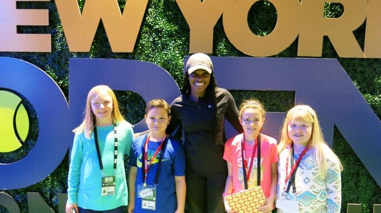Tennis player Sloane Stephens with Kidsday reporters, from left: Reese...