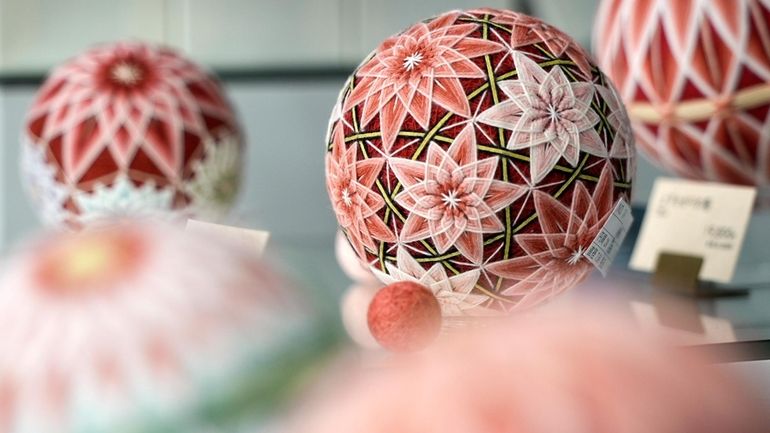 The temari balls are displayed at Sanuki Kagari Temari in...