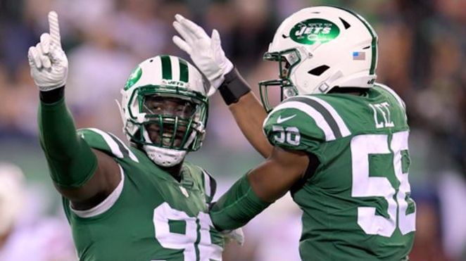 Jets defensive end Muhammad Wilkerson (96) and inside linebacker Darron...