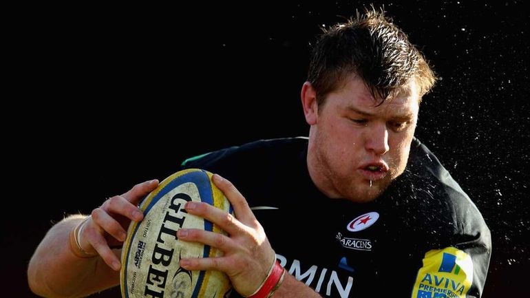 Hayden Smith of Saracens claims the line out ball during...