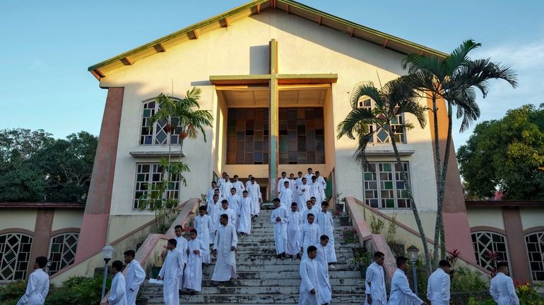 Seminarians leave after morning Mass at Ritapiret Major Seminary in...