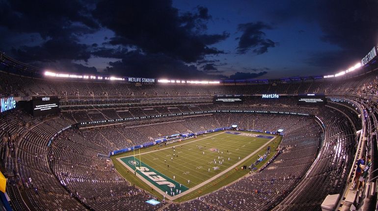 A general view of MetLife Stadium following a severe weather...