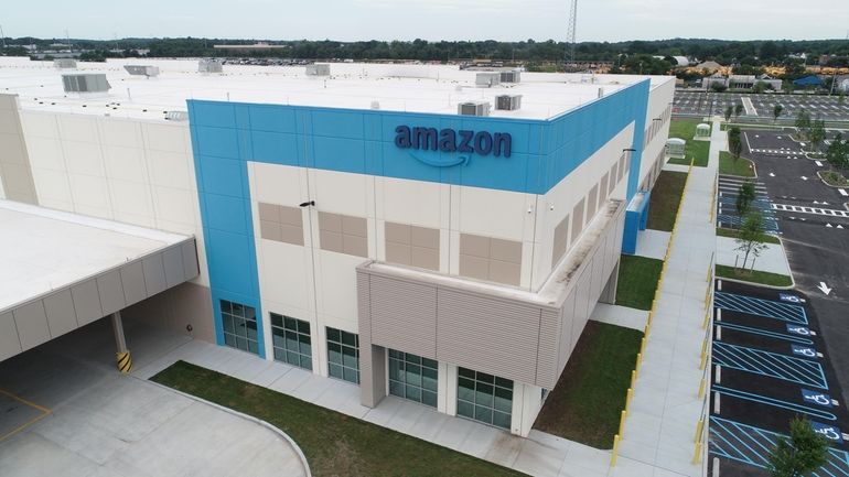 An aerial view of the New Amazon warehouse under construction on...