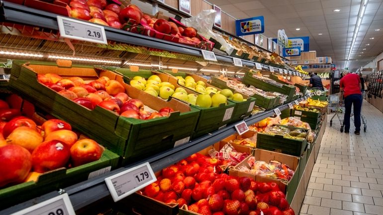 Fruits are pictured in a discounter in Frankfurt, Germany, Thursday,...