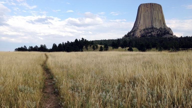 This July 29, 2017 photo shows Devils Tower in northeastern...