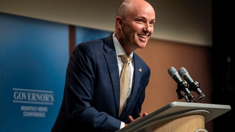 Utah Gov. Spencer Cox speaks at his monthly news conference...