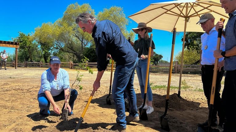 California Gov. Gavin Newsom breaks ground at a new state...