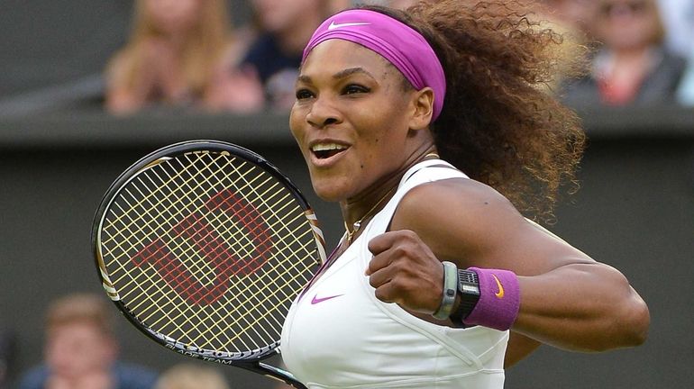 US player Serena Williams celebrates her women's singles quarter-final victory...