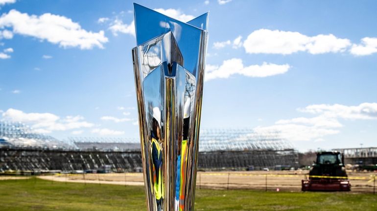 The Cricket World Cup Trophy on display Wednesday at Eisenhower...