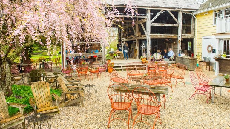 The outdoor area of the Croteaux Vineyards tasting room in Southold,...