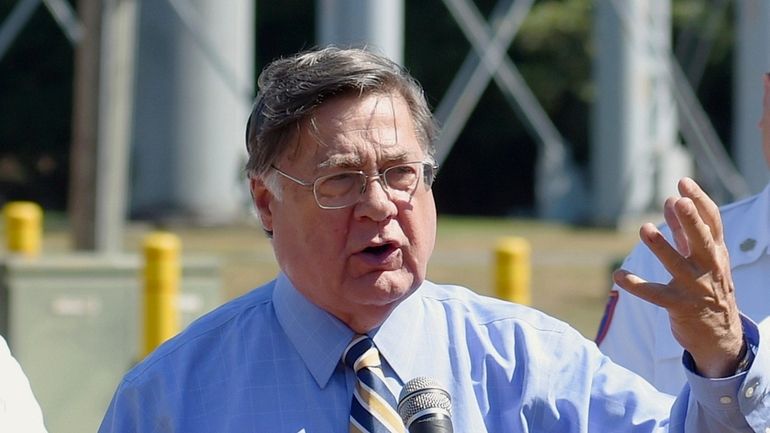 Brookhaven Town Supervisor Ed Romaine, during a press conference in...