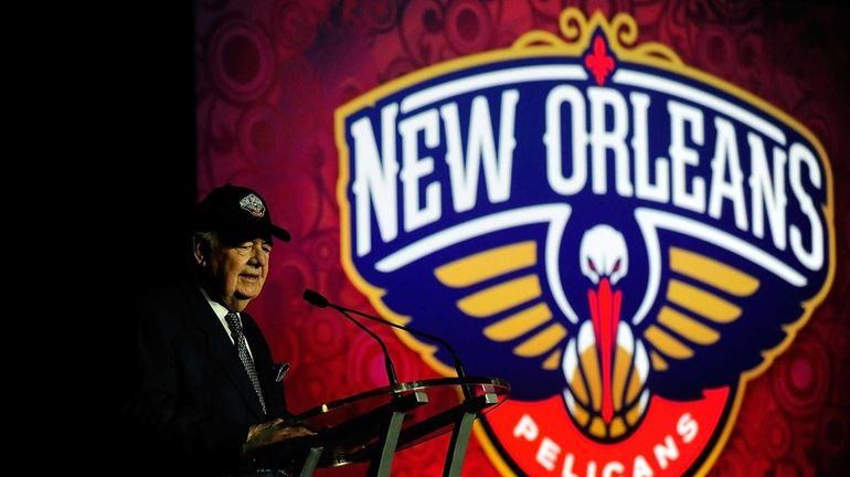 Tom Benson, owner of the New Orleans Hornets, speaks at...