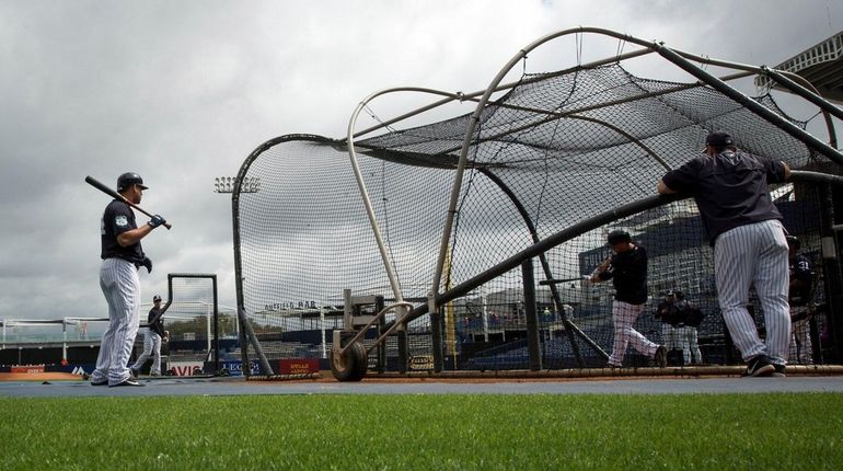 Yankees catcher Gary Sanchez looks on during spring training at...