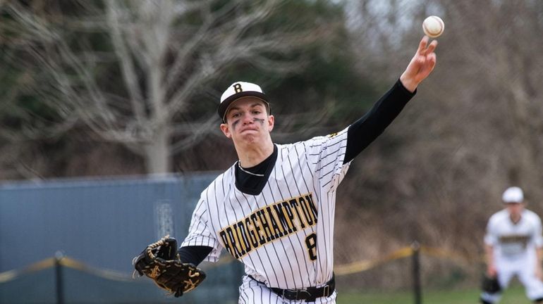 Bridgehampton junior Scott Vinski pitches against Shelter Island in the...