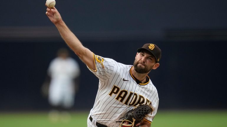 San Diego Padres starting pitcher Michael Wacha works against a...