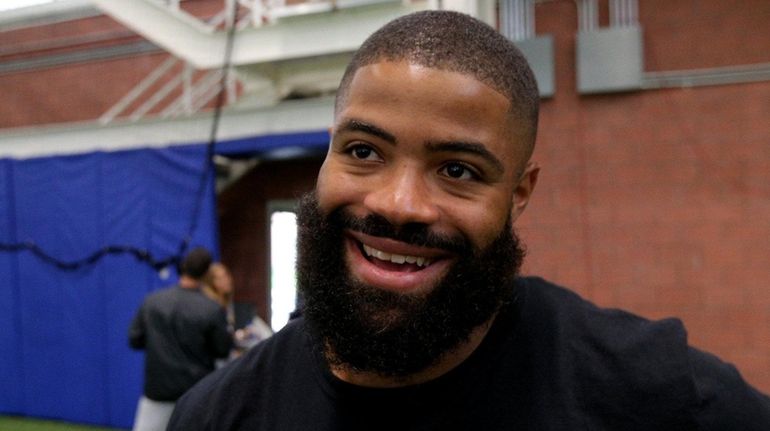 Giants wide receiver Cody Latimer talks to the media during...